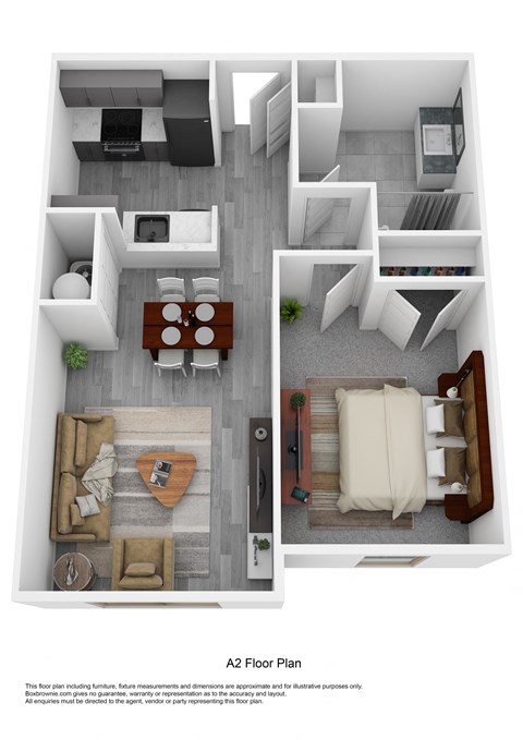 Floor plan for 1 bed, 1 bath, 587 sqft
